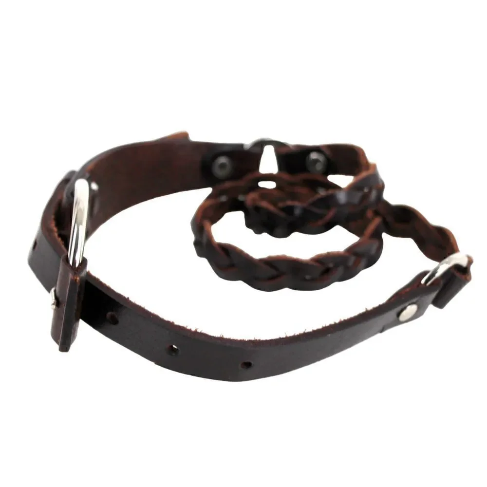 SKINNY STUDS WOVEN BROWN REAL LEATHER 5/8